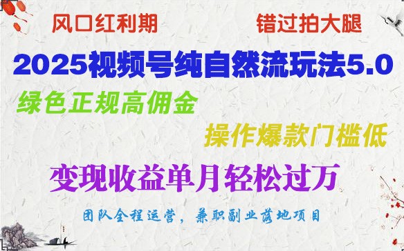 fy11291期-2025视频号纯自然流玩法5.0，绿色正规高佣金，操作爆款门槛低，变现收益单月轻松过万