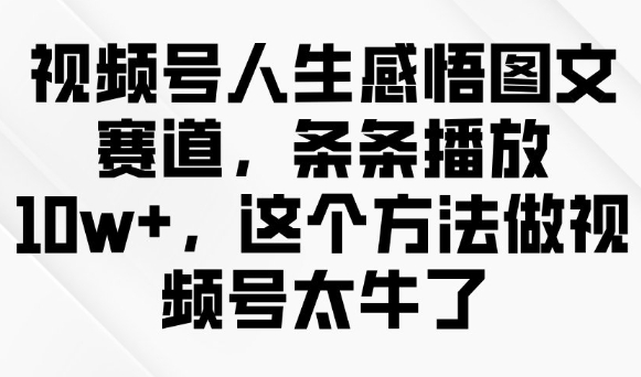 mp17193期-视频号人生感悟图文赛道，条条播放10w+，这个方法做视频号太牛了