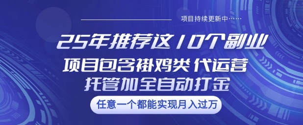 mp17484期-25年推荐这10个副业项目包含褂鸡类、代运营托管类、全自动打金类