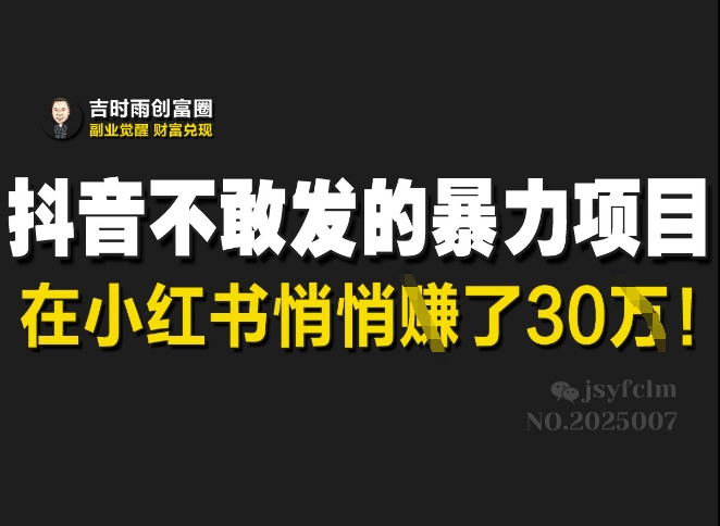 mp17884期-抖音不敢发的暴利项目，在小红书悄悄挣了30W