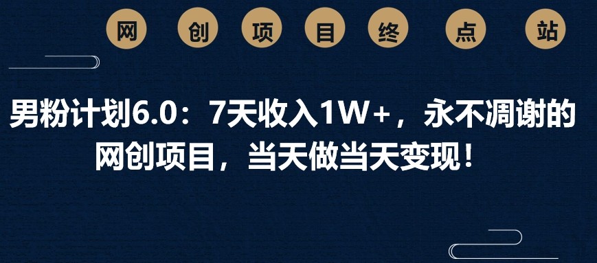 fy12025期-男粉计划6.0：7天收入1W+，永不凋谢的网创项目，当天做当天变现！