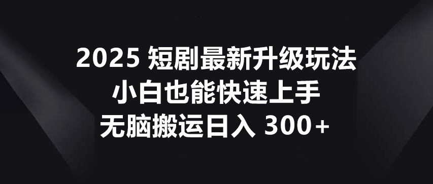 fy12321期-2025短剧最新升级玩法，小白也能快速上手，无脑搬运日入300+
