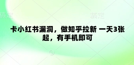 mp20781期-卡小红书漏洞，做知乎拉新 一天3张起，有手机即可