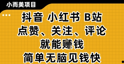 mp21299期-小而美的项目，抖音小红书B站视频点赞、关注、评论就能挣钱，简单无脑立见收益，妥妥的零撸项目