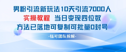 mp21495期-男粉引流新玩法10天引流7000人当日变现四位数可复制可批量0封号