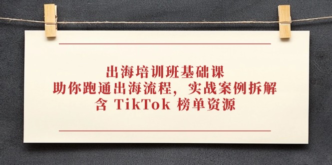 （14555期）出海培训班基础课，助你跑通出海流程，实战案例拆解，含 TikTok 榜单资源