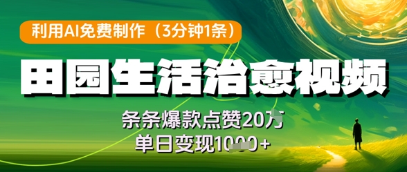 mp22190期-利用AI免费制作田园生活治愈视频，条条爆款点赞20W，单日变现几张