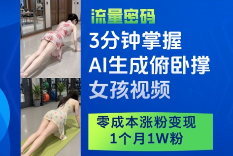 mp22290期-3分钟掌握AI生成俯卧撑女孩视频，零成本涨粉变现，1个月1W粉