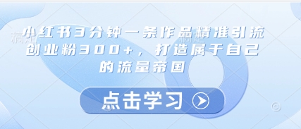 mp22661期-小红书3分钟一条作品精准引流创业粉300+，打造属于自己的流量帝国
