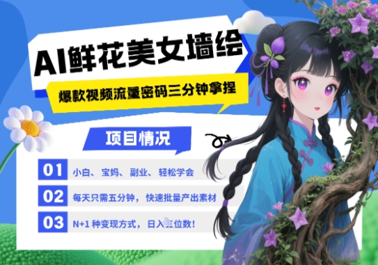 mp22868期-AI+墙绘+美女+鲜花，2025最火流量密码，小白三分钟学会，N种变现渠道，月入五位数