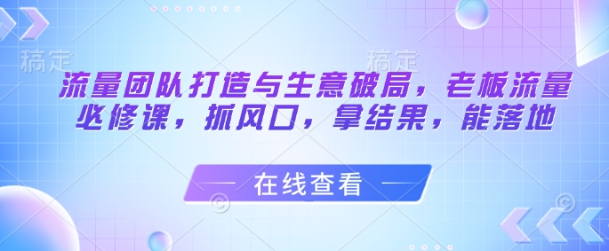 流量团队打造与生意破局老板流量必修课抓风口拿结果能落地-AIGC资源中心