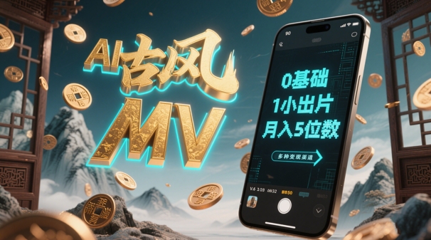 AI一键生成古风音乐MV0剪辑基础1小时出片多种变现渠道一部手机月入5位数-AIGC资源中心