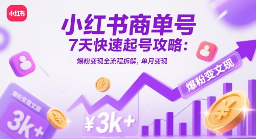 小红书商单号7天快速起号攻略:爆粉变现全流程拆解单月变现3k+-AIGC资源中心