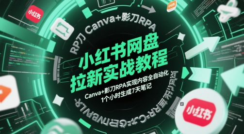 mp23849期-小红书网盘拉新实战教程，Canva+影刀RPA实现内容全自动化，1个小时生成7天笔记
