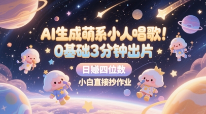 mp24062期-AI生成萌系小人唱歌，0基础3分钟出片，28个作品涨粉8.9W，单条最高19W赞，日入四位数，小白直接抄作业