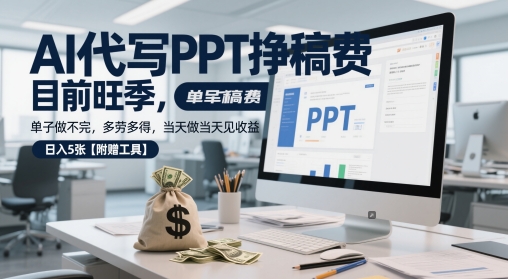 mp24169期-AI代写PPT挣稿费，目前旺季，单子做不完，多劳多得，当天做当天见收益，日入5张【附赠工具】