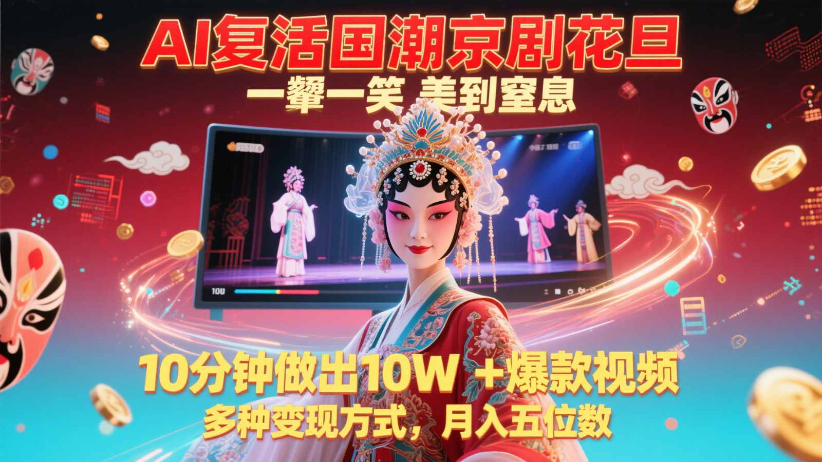 fy14112期-AI复活国潮京剧花旦，一颦一笑美到窒息，10分钟做出10W+爆款视频，多种变现方式