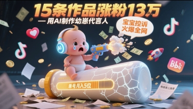 mp25462期-用AI制作幼崽代言人，宝宝的控诉火爆全网，15条作品涨粉13W，单号月入5位数实操教程