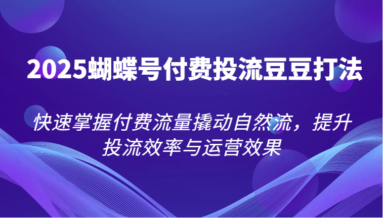 fy14386期-2025蝴蝶号付费投流豆豆打法，快速掌握付费流量撬动自然流，提升投流效率与运营效果