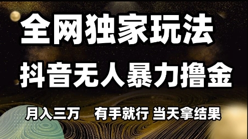 mp25641期-全网独家玩法抖音无人暴力撸金，月入3W，有手就行，当天拿结果