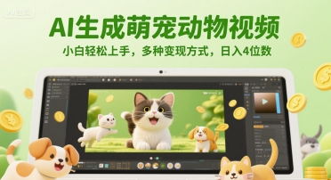 mp25785期-AI生成萌宠动物视频，小白轻松上手，多种变现方式，日入4位数