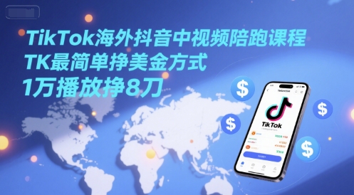 mp25917期-TikTok海外抖音中视频陪跑课程，TK最简单挣美金方式，1万播放挣8刀
