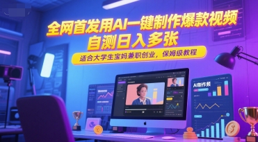 mp26534期-全网首发用AI一键制作爆款视频，自测日入多张，适合大学生宝妈兼职创业，保姆级教程