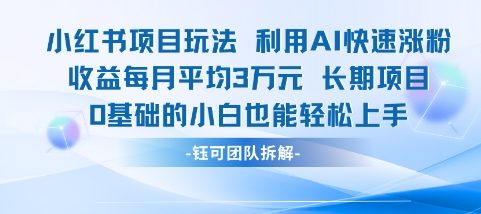 mp26538期-适合小白操作的小红书新项目，利用AI快速涨粉，收益每月平均1W+