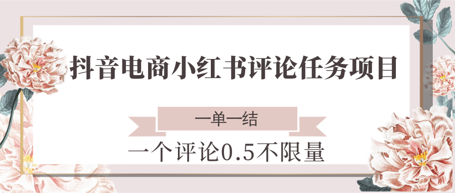 fy14763期-抖音电商小红书评论任务项目，一个评论0.5，一单一结 不限量