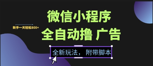 mp26985期-微信小程序全自动撸广告项目，彻底解决没流量的问题，新手一天8张+