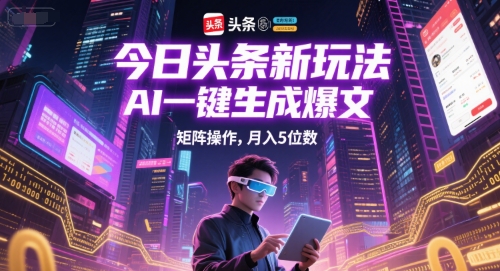mp27114期-今日头条新玩法，AI一键生成爆文，矩阵操作，月入5位数