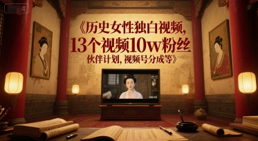 mp27325期-历史女性独白视频，13个视频10w粉丝，伙伴计划，视频号分成等