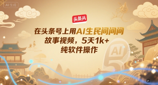mp27765期-在头条号上用AI生民间故事视频，5天1k+，纯软件操作