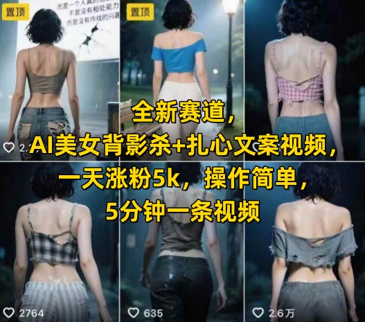 mp28554期-全新赛道，AI美女背影杀+扎心文案视频，一天涨粉5k，操作简单，5分钟一条视频