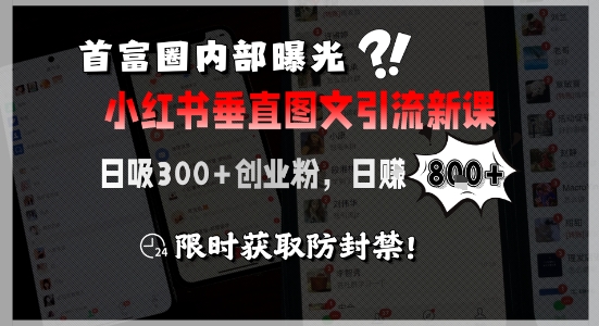 mp28780期-首富圈内部曝光小红书垂直图文引流新课，日吸300+创业粉，日入8张+，限时获取防封禁