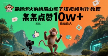 mp29007期-最新爆火的峨眉山猴子短视频制作教程，条条点赞10w+，谁做谁火【教程+提示词】