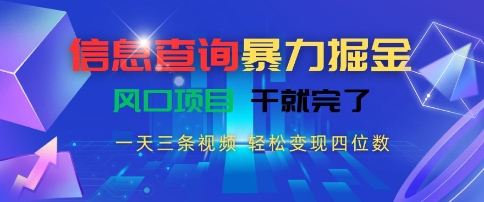 mp29094期-信息查询暴力掘金，一天三条视频，轻松变现四位数，风口项目干就完了