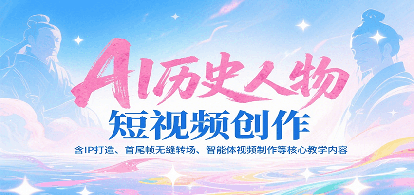 fy15486期-AI历史人物短视频创作，含IP打造、首尾帧无缝转场、智能体视频制作等核心教学内容