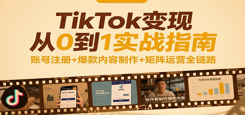 fy15533期-TikTok变现从0到1实战指南：账号注册+爆款内容制作+矩阵运营全链路