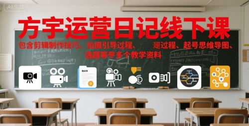 mp29688期-方宇运营日记线下课，包含剪辑制作技巧、拍摄引导过程、起号思维导图、选题等多个教学资料