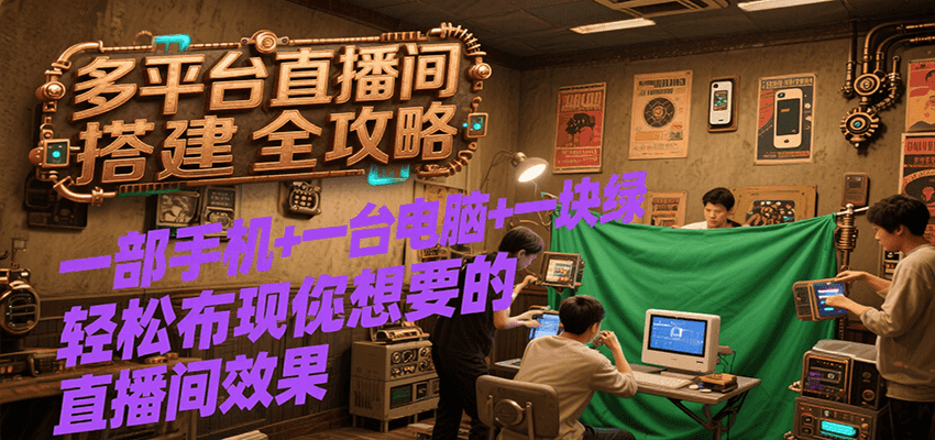 fy15753期-多平台直播间搭建全攻略，一部手机+一台电脑+一块绿布轻松实现你想要的直播间效果