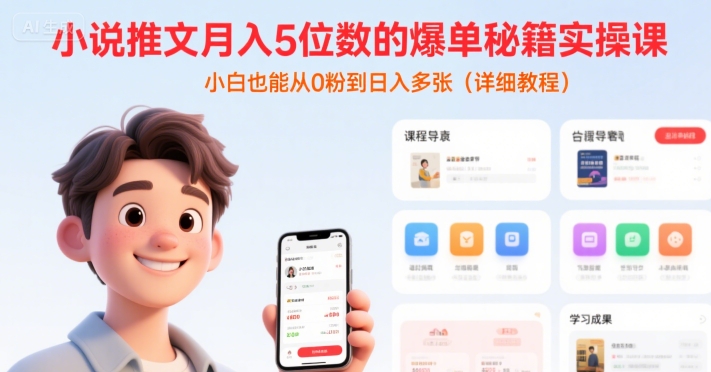 mp30339期-小说推文月入5位数的爆单秘籍实操课，，小白也能从0粉到日入多张(详细教程)