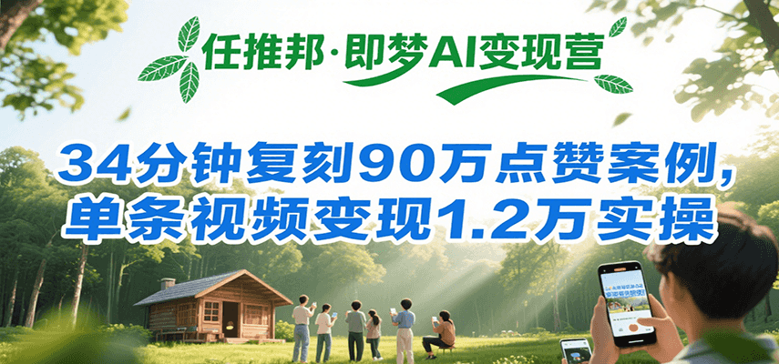 fy16008期-任推邦·即梦AI变现营，34分钟复刻90万点赞案例，单条视频变现1.2万实操