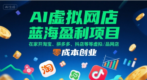 mp31223期-AI虚拟网店蓝海盈利项目，在家开淘宝、拼多多、抖店等虚拟品网店，零成本创业