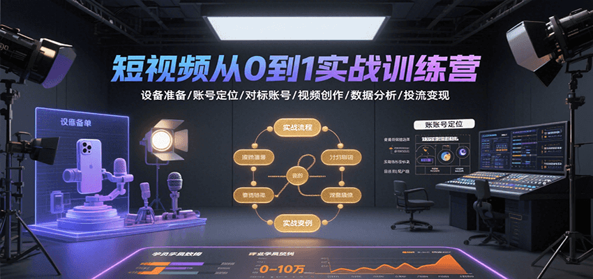 fy16255期-短视频从0到1实战训练营：设备准备/账号定位/对标账号/视频创作/数据分析/投流变现