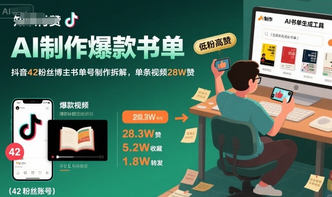 mp31503期-AI制作爆款书单，抖音42粉丝博主书单号制作拆解，单条视频28W赞