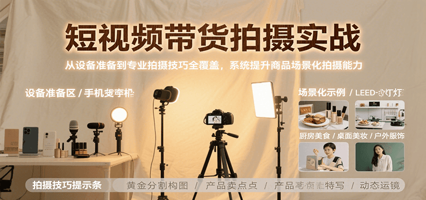 fy16308期-短视频带货拍摄实战，从设备准备到专业拍摄技巧全覆盖，系统提升商品场景化拍摄能力