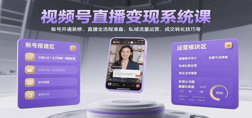 fy16351期-视频号直播变现系统课，账号开通装修、直播全流程准备、私域流量运营、成交转化技巧等