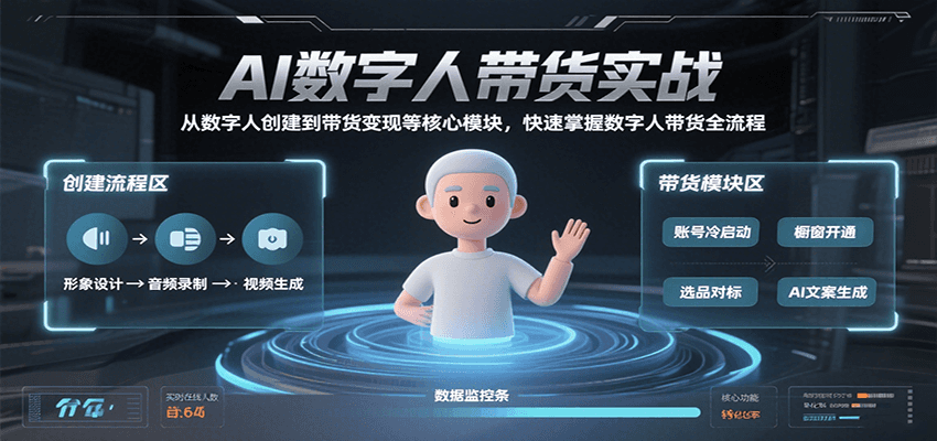 fy16353期-AI数字人带货实战，从数字人创建到带货变现各核心模块，快速掌握全流程