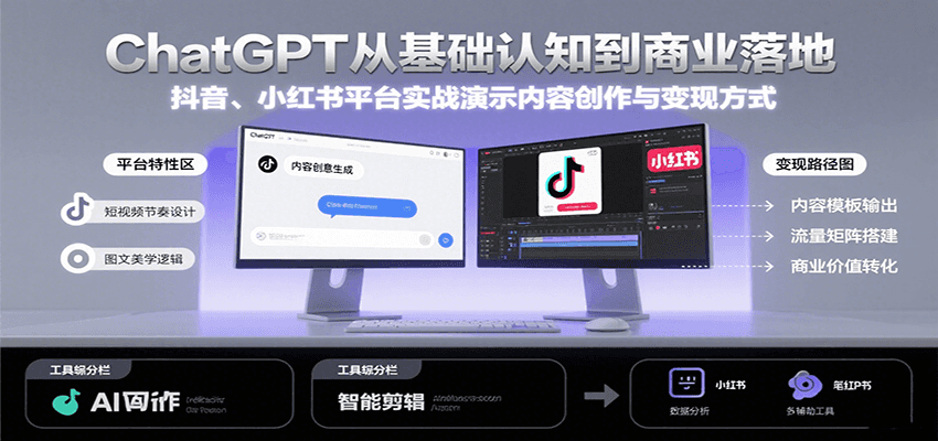 fy16356期-ChatGPT从基础认知到商业落地，实战演示抖音、小红书等平台的内容创作与变现